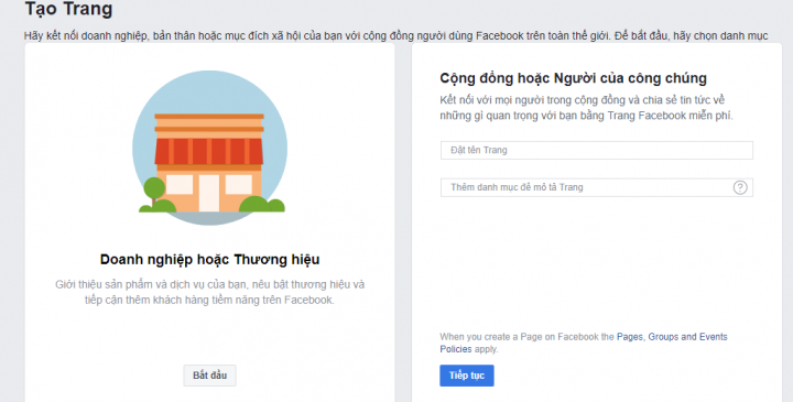 chọn loại trang Facebook cộng đồng