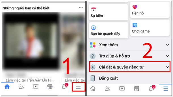 Truy cập vào mục cài đặt và quyền riêng tư