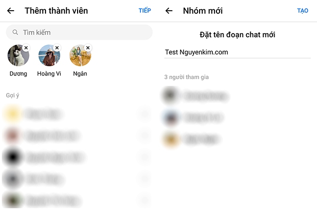 nhập tên và chọn người bạn muốn thêm vào nhóm