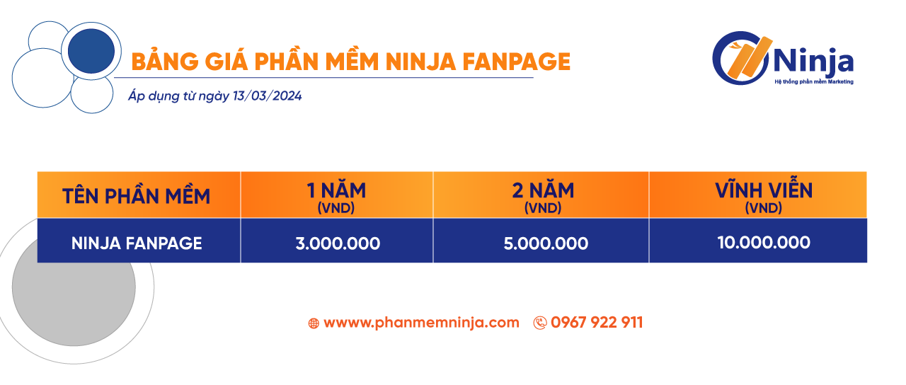 Báo giá phần mềm quản lý fanpage - Ninja Fanpage
