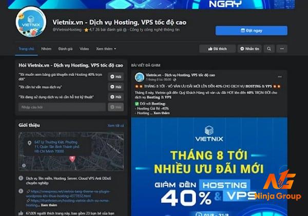 Fanpage quảng bá dịch vụ Hosting, VPS tốc độ cao của Vietnix.vn 